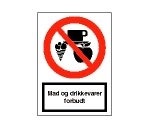 "Mad og drikkevarer forbudt"-skilt. F117 plastplade A4